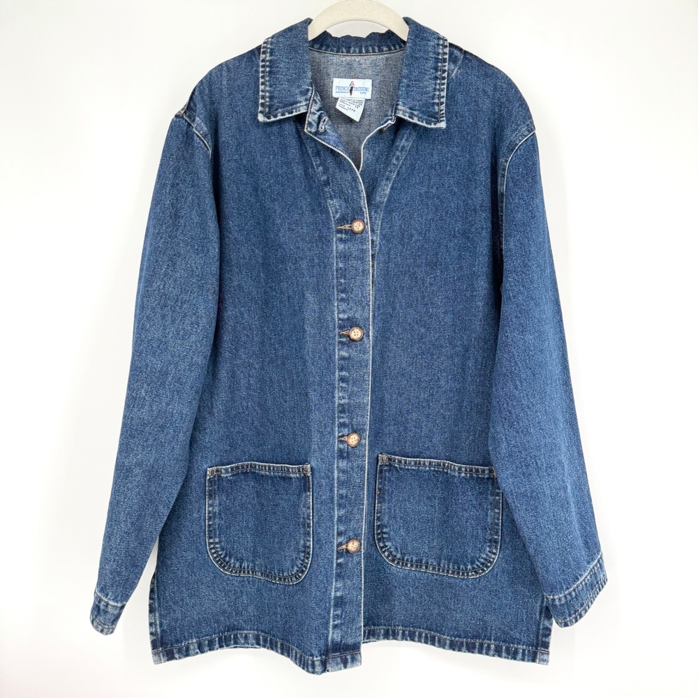 Vintage French Dressing Denim Chore Jacket Medium Wash Blue Cotton Sz 14